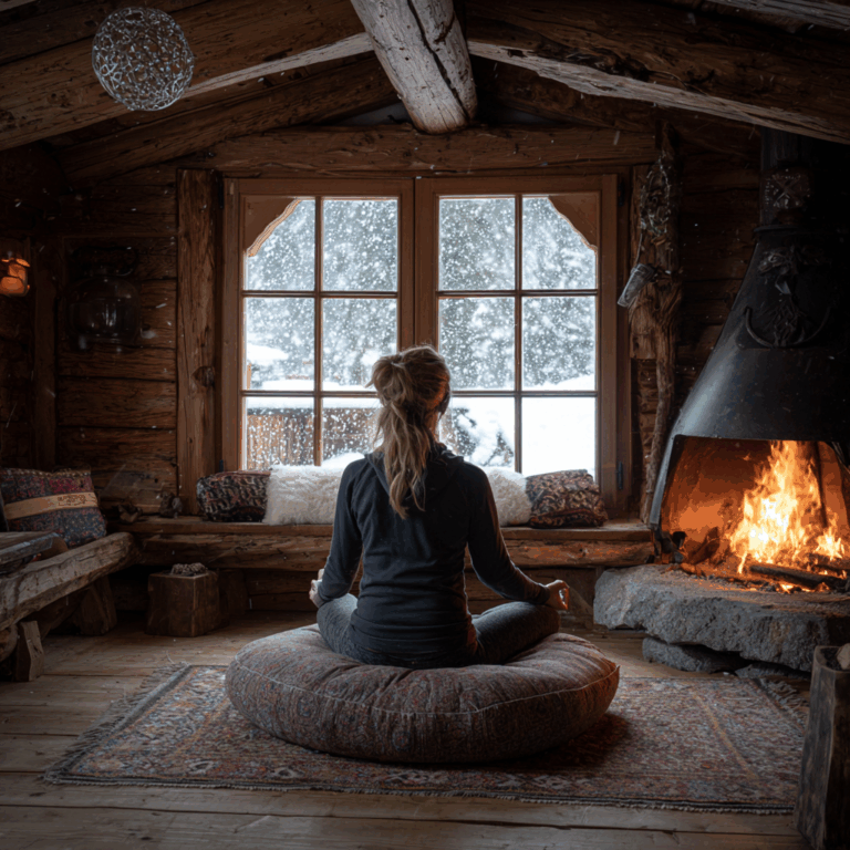 Frau auf Meditationskissen Frauengesundheit Stress